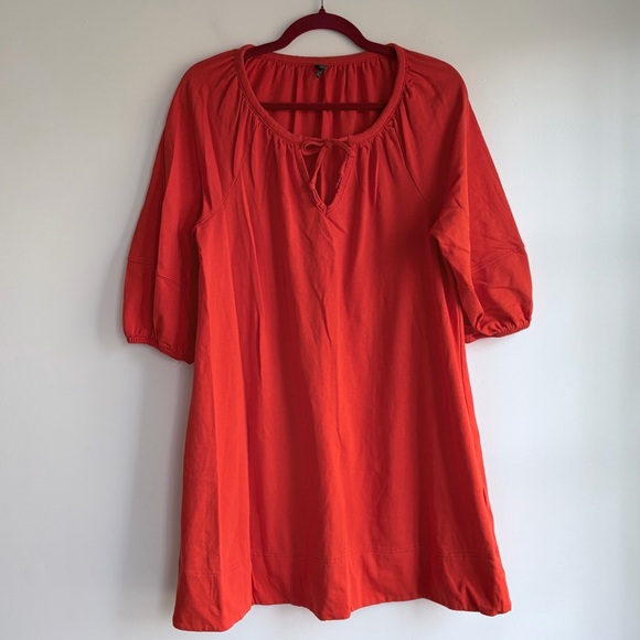 Anthropologie Dresses & Skirts - Anthropologie Bright Orange Peasant Tie Neck Dress Size M